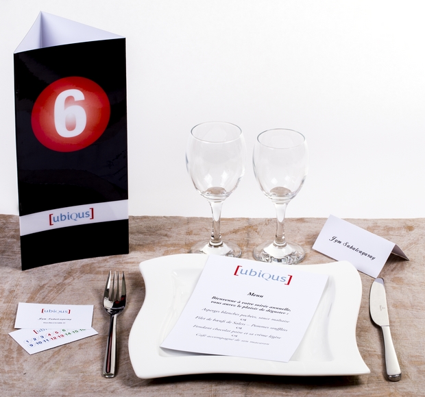 Placement à table, Potelet, carton de verre, menu